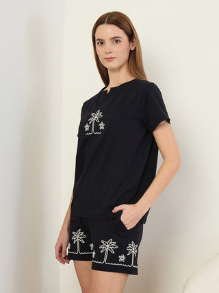 CottonEase<sup>TM</sup> Tropical Palm V Neck Shorts Set