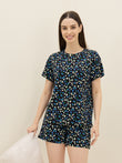 BambooSoft™ Ditsy Floral Round Neck Shorts Set - Black