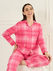 Pink Plaid Button Down Pyjama Set - Blossom Pink