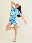 Retro Bloom Shorts Set - Blue