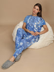 Monochrome Floral Pyjama Set - Blue