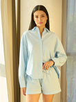 Linen Edit Airy Button Down Shorts Set - Breeze Blue