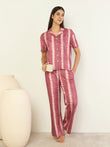 SoftCloud™ Tie-Dye Stripe Button Down Wide Leg Pyjama Set - Brown