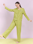 Snoopy Relaxed Pals Button Down Wide Leg Pyjama Set - Citron Green