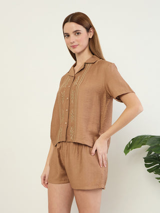 Abstract Leaf Button Down Coord Set