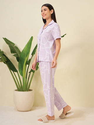 Zen Strokes Pyjama Set - Cosmic Purple