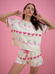Snoopy Pixel Heart Shorts Set - Cream
