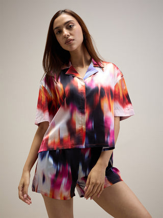 Silky Dreams Chromatic Flow Button Down Shorts Set