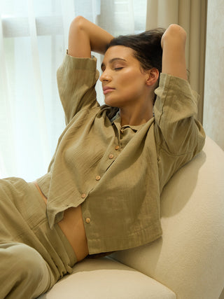 AirLoom<sup>TM</sup> Effortless Comfort Button Down Wide Leg Pyjama Set