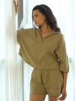 AirLoom™ Oversized Collared V Neck Shorts Set - Dune