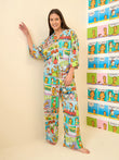 Garfield Comic Strip Button Down Wide Leg Pyjama Set - Garfield Comics