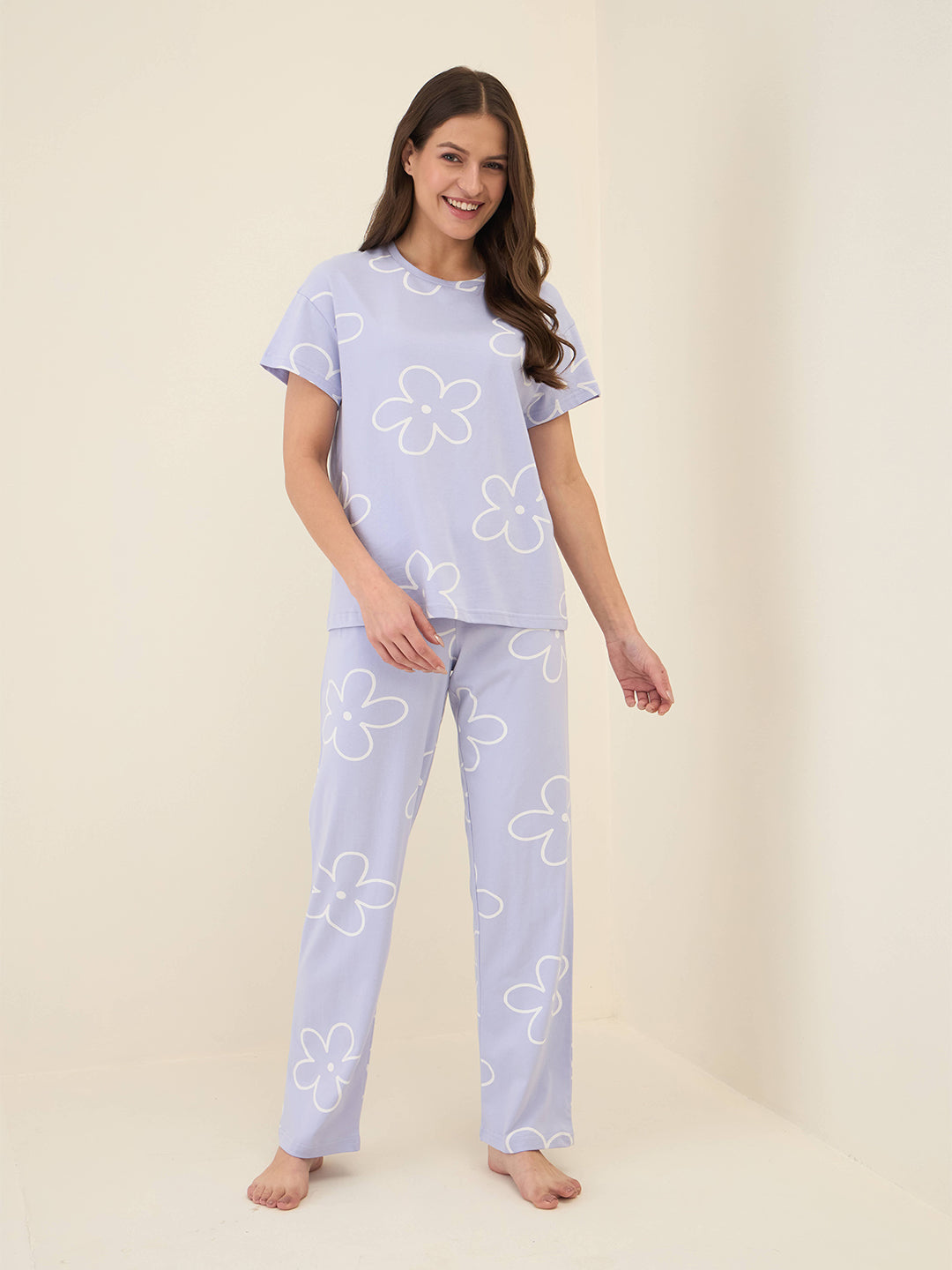 Buy Sweet Dreams Daisy Dream Lilac 100% Cotton Pyjama set for Women