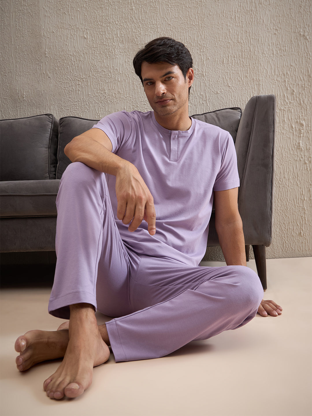 Buy Sweet Dreams Gentlemen Cotton Modal Spandex Lilac Pyjama Set for Men