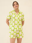 Pebble Dot Button Down Shorts Set - Lime