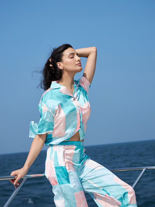 Aurora Flow Cropped Wide Leg Pyjama Set