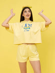 Minions Lazy Club Cropped Hoodie Shorts Set - Mellow Yellow