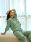 AirLoom™ Effortless Comfort Button Down Wide Leg Pyjama Set - Mineral Green