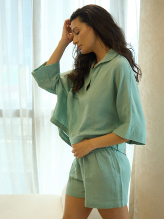 AirLoom<sup>TM</sup> Oversized Collared V Neck Shorts Set