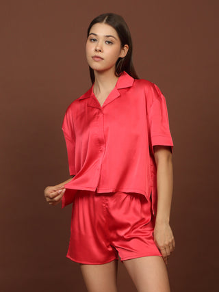 Silky Dreams Chromatic Flow Button Down Shorts Set