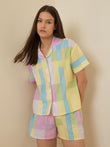 Colorful Grid Button Down Shorts Set - Multicolor Stripe