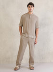 Greek Key Button Down Coord Set - Muted Brown