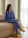 Pretty Lined Pyjama Set - Navy