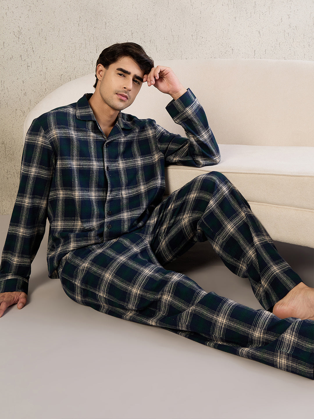 Buy Sweet Dreams Warm Check Navy Flannel Pyjama Set for Men