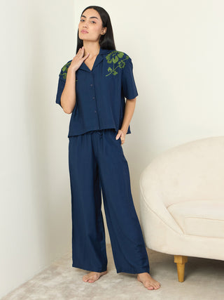 Embroidered Floral Palazzo Set