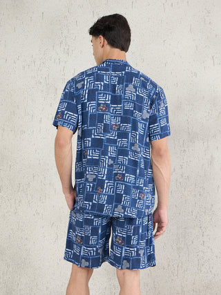 Geometric Grid Button Down Coord Set