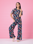SoftCloud™ Playful Cat Wide Leg Pyjama Set - Navy