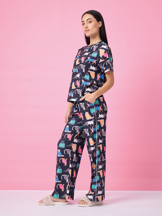 SoftCloud<sup>TM</sup> Playful Cat Wide Leg Pyjama Set