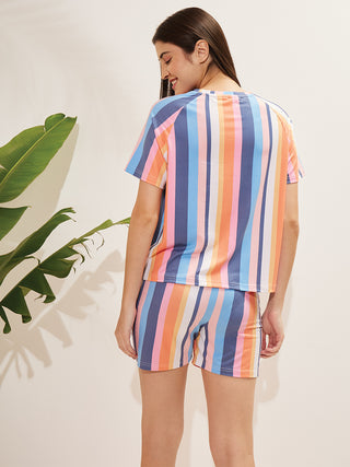 Vivid Stripe Shorts Set