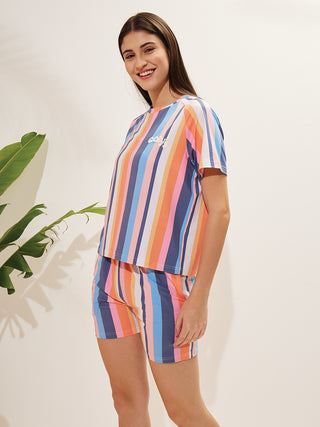 Vivid Stripe Shorts Set