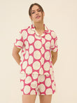Pebble Dot Button Down Shorts Set - Pink
