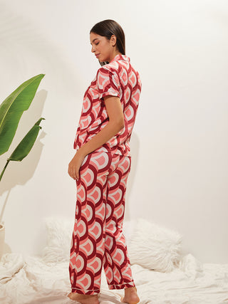 Retro Wave Button Down Wide Leg Pyjama Set