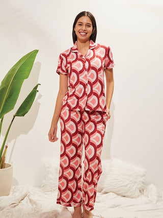 Retro Wave Button Down Wide Leg Pyjama Set