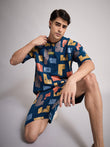 Urban Mosaic Oversized Short Set - Sailor Navy