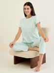 Ditsy Floral Round Neck Pyjama Set - Sea Green