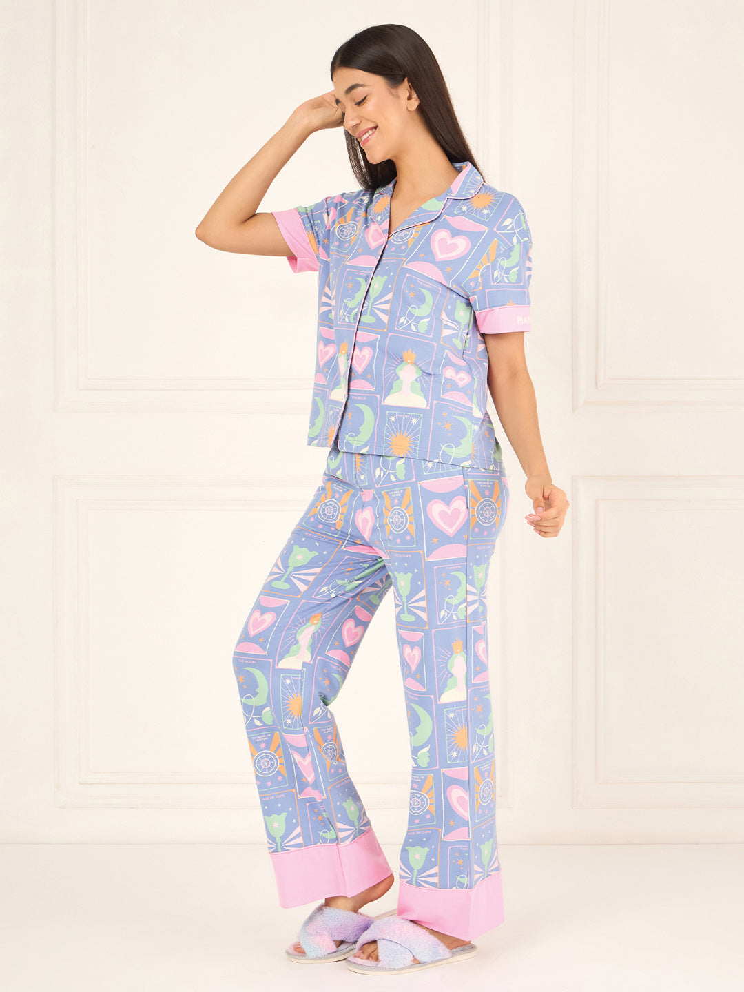 CottonEase™ Dreamy Tarot Wide Leg Button Down Pyjama Set | Women