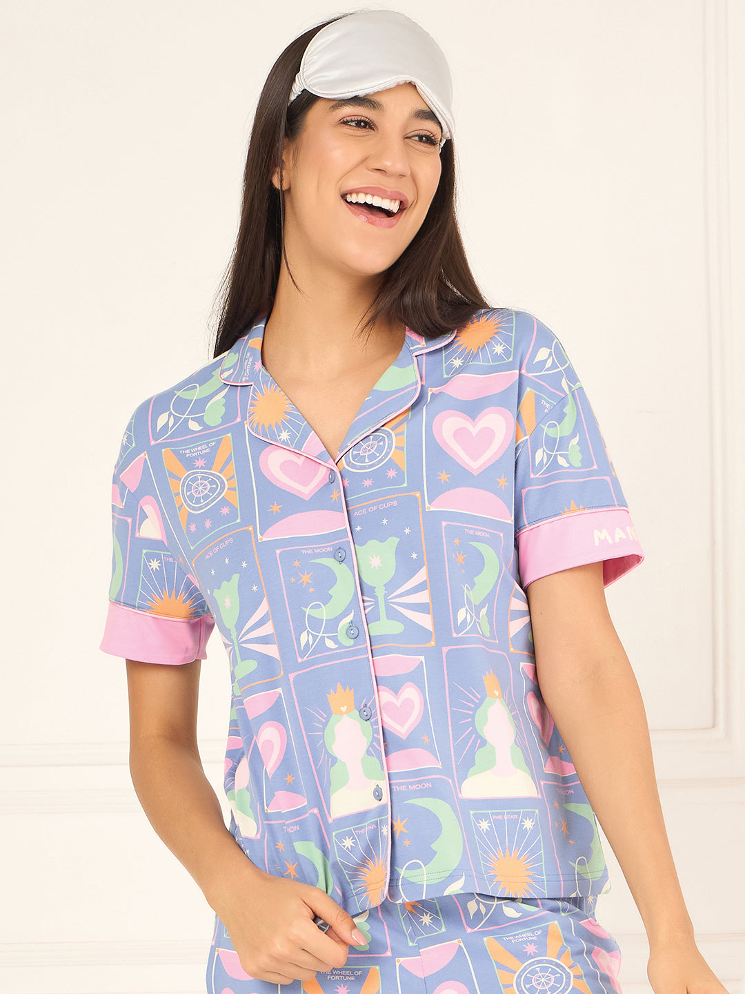 CottonEase™ Dreamy Tarot Wide Leg Button Down Pyjama Set | Women