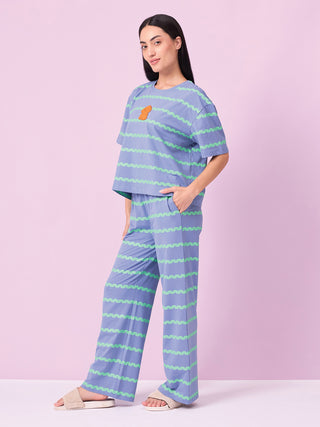 CottonEase<sup>TM</sup> Wavy Stripe Puppy Wide Leg Pyjama Set