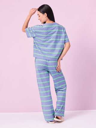 CottonEase<sup>TM</sup> Wavy Stripe Puppy Wide Leg Pyjama Set