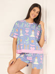 CottonEase™ Sleep In My Cards Shorts Set - Shadow Blue