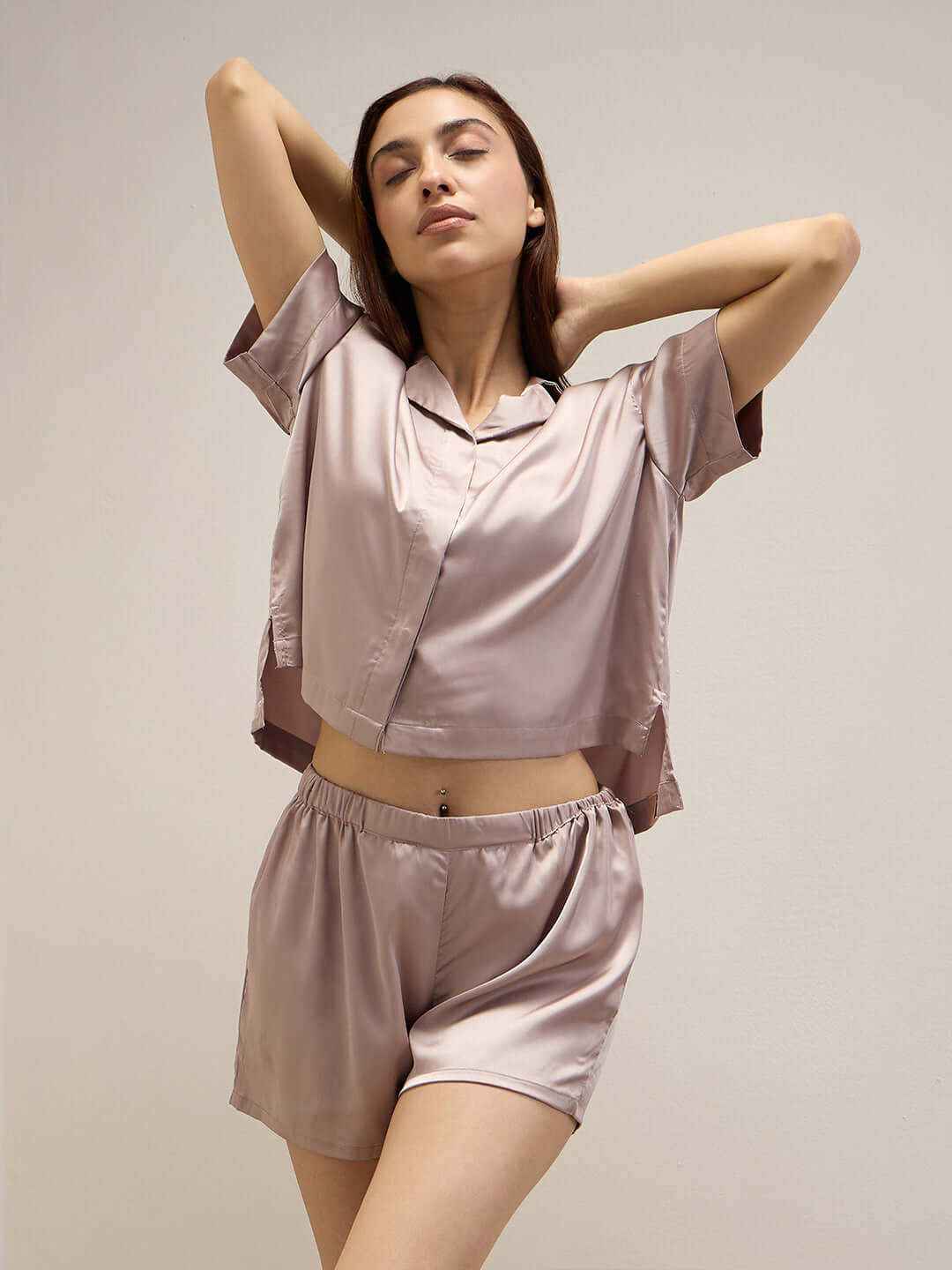 Silky Dreams Chromatic Flow Button Down Shorts Set | Women Short