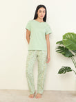 CottonEase™ Geometric V-Neck Pyjama Set - Stone Green