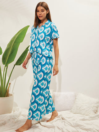 Retro Wave Button Down Wide Leg Pyjama Set