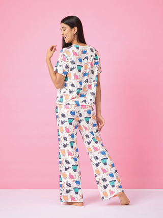 SoftCloud<sup>TM</sup> Playful Cat Wide Leg Pyjama Set