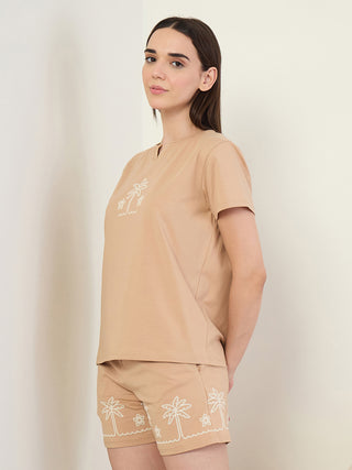 CottonEase<sup>TM</sup> Tropical Palm V Neck Shorts Set