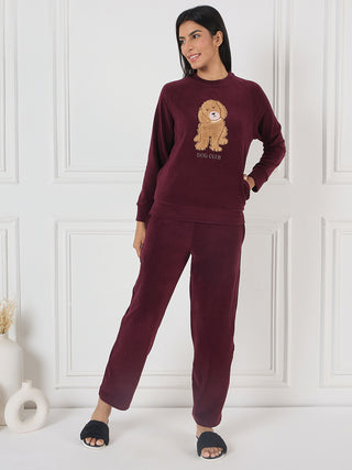 Dog Club Round Neck Tracksuit - Wine