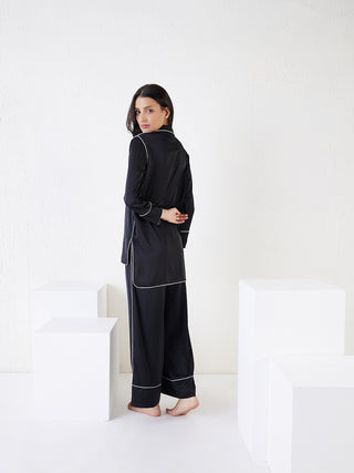 Silky Piping Wide Leg Pyjama Set